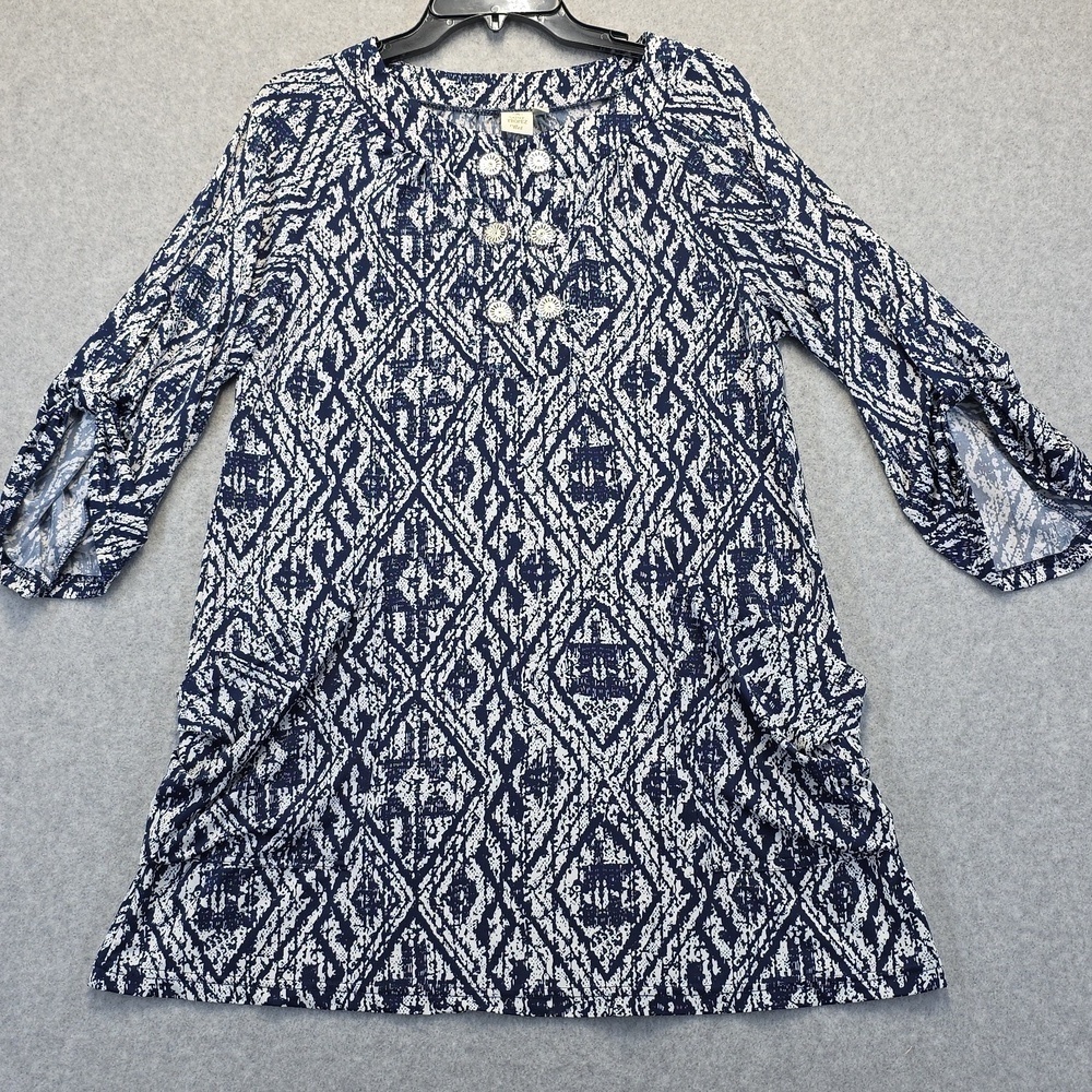 Saint Tropez West White and Blue Tunic with Boxy Style and Three-Quarter Sleeves